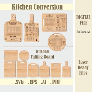Kitchen Conversions SVG Bundle, Kitchen Conversion Chart Laser Cut File, Cutting Boards svg, Glowforge Digital Download, Kitchen SVG Design