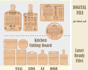 Kitchen Conversions SVG Bundle, Kitchen Conversion Chart Laser Cut File, Cutting Boards svg, Glowforge Digital Download, Kitchen SVG Design