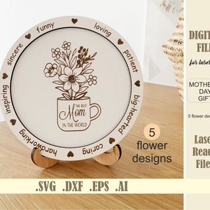 Archivo cortado con láser Día de las Madres SVG, Mamá firma Regalo Descarga digital Regalo del día de la madre SVG Glowforge Presente Mamá de niños, Abuela Signo