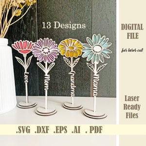 SVG Standing Daisy Laser Cut-Datei, Holzblume mit Ständer svg, Florals Muttertagsgeschenk, personalisierbare Muttertags-3D-Mama-Blume