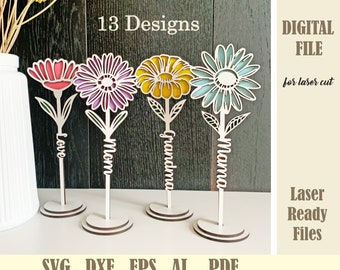 SVG Standing Daisy Laser Cut file, Wooden Flower With Stand svg, Florals Mother’s day gift, Personalizable Mothers Day 3D Mum Flower