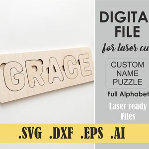Laser Cut Bestanden, Naam Puzzel Digital Cut Bestanden SVG, DXF, DWG, Ai, Glowforge Digital Download, Kids naam Puzzel