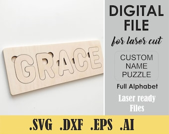 Laser Cut Files, Nombre Puzzle Digital Cut Files SVG, DXF, DWG, Ai, Glowforge Digital Download, Nombre de los niños Puzzle