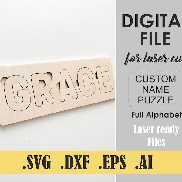 Laser Cut Files, Name Puzzle Digital Cut Files SVG, DXF, DWG, Ai,  Glowforge Digital Download, Kids name Puzzle