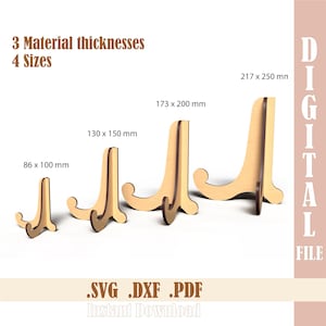 Support chevalet SVG pour découpe laser, présentoir 4 tailles pour assiettes, panneaux photos, cadre photo, support en bois Glowforge xTool, téléchargement numérique
