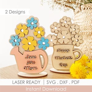 Mom Flower Holder SVG Bundle, Mother's Day Shelf Sitter Gift Glowforge Laser File