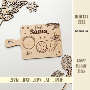 Dear Santa Cookie Tray SVG, Laser Cut Santa Tray, Christmas Eve Cookie Tray SVG Files, Milk for Santa, Glowforge Cricut Digital download