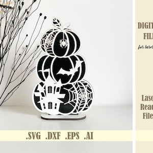 Halloween Stacked Pumpkins SVG, Fall Svg Files Laser cut, Pumpkin Halloween decor template, Thanksgiving svg, Glowforge Digital Cricut