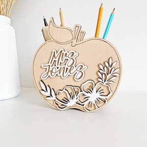 Apple Shape Pencil organizer SVG, Teacher appreciation gift, Desk pen holder, Laser cut file, Gift for Teachers, Digital glowforge files image 3