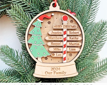 Personalized North Pole Snowglobe Ornament SVG, 2–11 Family Name Christmas Signpost Laser Cut File