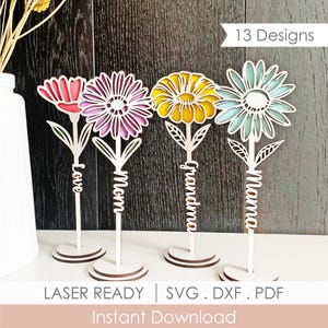 Standing Daisy SVG Bundle, Mother's Day Flowers, Mom Flower Gift Laser Cut File Glowforge image 1