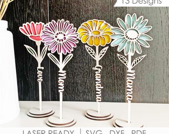 Standing Daisy SVG Bundle, Mother's Day Flowers, Mom Flower Gift Laser Cut File Glowforge