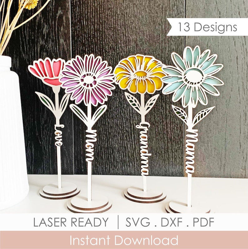Standing Daisy SVG Bundle, Mother's Day Flowers, Mom Flower Gift Laser Cut File Glowforge image 1