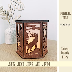 Animals Candle Holder SVG, Christmas Lantern Laser Cut file Forest Deer Wolf Bear, Table lamp, Tea Light Night Lamp Digital Download