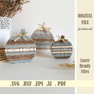 Set of 3 Rustic Pumpkins SVG, Boho Fall decor Laser cut Files, Halloween decor, Thanksgiving svg, Autumn Digital Download