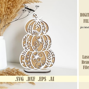 Floral gestapelte Kürbisse SVG, Herbst-Svg-Dateien Laser geschnitten, Kürbis Halloween-Dekor-Vorlage, Thanksgiving svg, Glowforge digitaler Download Cricut