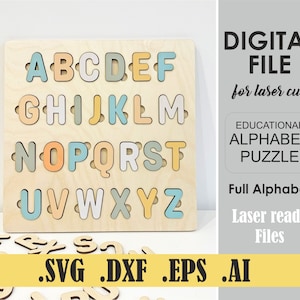 Alfabet puzzel SVG, A-Z letters puzzel, digitale bestanden voor Laser CutGlowforge digitale download, kinderen naam puzzel