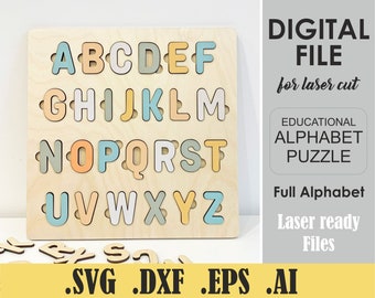 Alphabet Puzzle SVG, A-Z Letters Puzzle, Digital Files for Laser CutGlowforge Digital Download, Kids name Puzzle