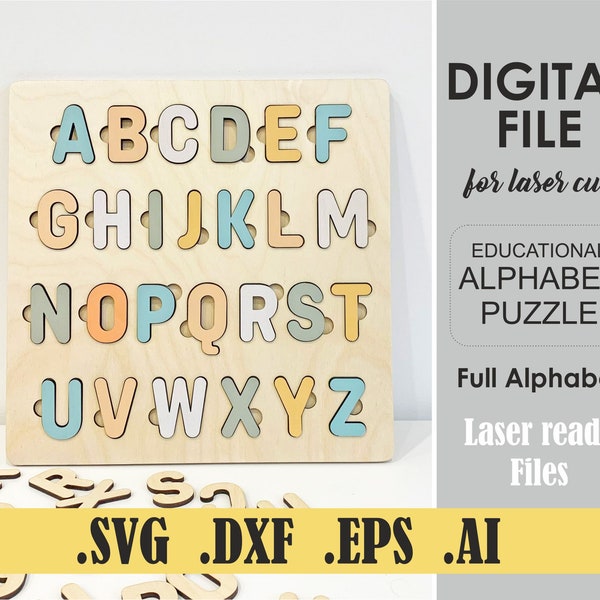 Alphabet Puzzle SVG, A-Z Letters Puzzle, Digital Files for Laser CutGlowforge Digital Download, Kids name Puzzle