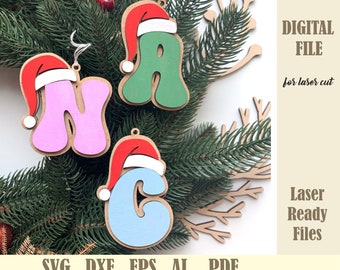 Christmas Alphabet Ornament SVG, Christmas Initial Tag, Christmas Monogram Laser Cut File, 3d Layered Christmas Ornament Glowforge Cricut