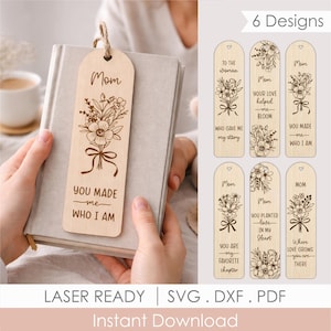 Floral Mom Bookmark SVG Laser File, Mother’s Day Personalized Bookish Gift