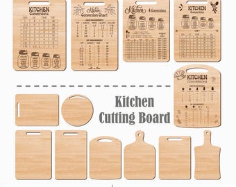 Kitchen Conversion Cutting Board SVG Bundle, Measurement Chart, Laser Cut Glowforge Files