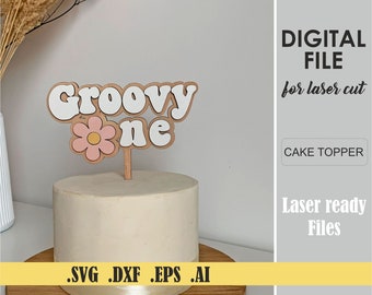 Groovy One Daisy tårtdekoration laserskurna filer (digital nedladdning)