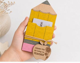 Teacher Thank You Gift Card Holder With Personalized Tags SVG Laser Cut File