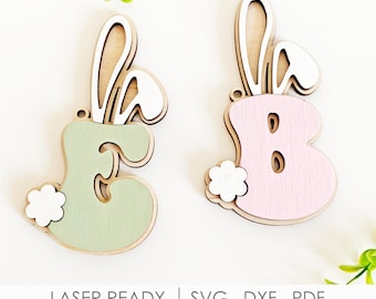 Easter Bunny Ears Letters Tag SVG, Basket Initials Tags, Easter Rabbit Name Laser Cut File for Glowforge