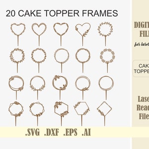 Fichiers découpés au laser 20 cadres de décoration de gâteau SVG, cadre de couronne de cercle, Cricut, Silhouette, décoration de gâteau de mariage, téléchargement numérique Glowforge