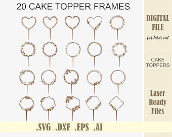 Laser Cut Files 20 Cake topper frames SVG, Circle Wreath frame, Cricut, Silhouette, Wedding cake topper, Digital Download Glowforge