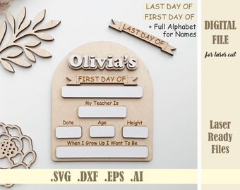 Back to School Sign, SVG First Day of School, Laser cut file, Last day of school, Interchangeable School Board Photo Prop, Digital Download