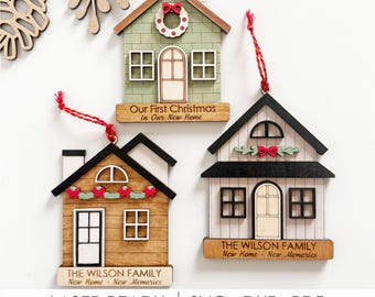 First Christmas in New Home Ornament SVG Bundle, 3 Personalized Family House Tags