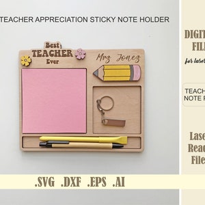 Lehrer Geschenk Sticky Note Pad Laser cut Dateien SVG, DXF, DWG, Ai, Lehrer Wertschätzung Sticky Note Inhaber Digital Download