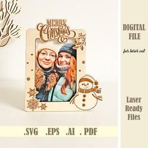 Frohe Weihnachten Fotorahmen SVG, Bilderrahmen SVG Laser Cut Dateien, 3D Familie Weihnachtsfotorahmen Lasercut Weihnachtsdekoration Digitaler Download