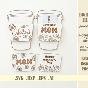 Muttertagsgeschenk Kartenhalter SVG, Laser Cut Datei Kaffee für Mama Geldhalter, Muttertagsgeschenk Geldhalter, Geburtstagsgeschenk Digital Download