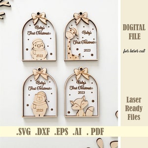 Baby eerste kerst SVG bundel, eerste kerst ornament SVG Laser gesneden bestand, mijn eerste kerst, familie kerst decor digitale Glowforge