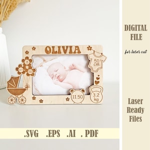 Baby-Fotorahmen SVG, Baby-Geburts-Bilderrahmen Laser Cut Files, Kinder-Metrica, Babyankündigung svg Neues Babygeschenk Lasercut Digitaler Download
