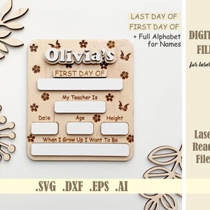 First Day of School Board SVG, Last day of School Interchangeable School Sign, Laser cut, Back To School Photo Prop, Digital Download