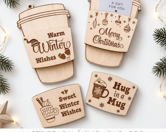 Teacher Christmas Gift Card Holder SVG, 4 Coffee Cup Laser Cut Designs, Gifts For Coffee Lovers