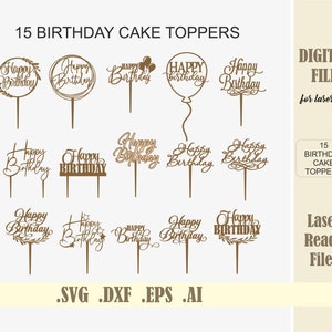 Happy Birthday Cake Topper SVG, Cake Topper Laser Cut Dateien, Kreis Kranz Rahmen digitaler Download Glowforge Datei zum Laserschneiden