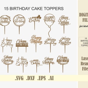 Joyeux anniversaire de gâteau SVG, fichiers découpés au laser pour gâteau, cadre cercle couronne en téléchargement numérique fichier Glowforge pour la découpe laser