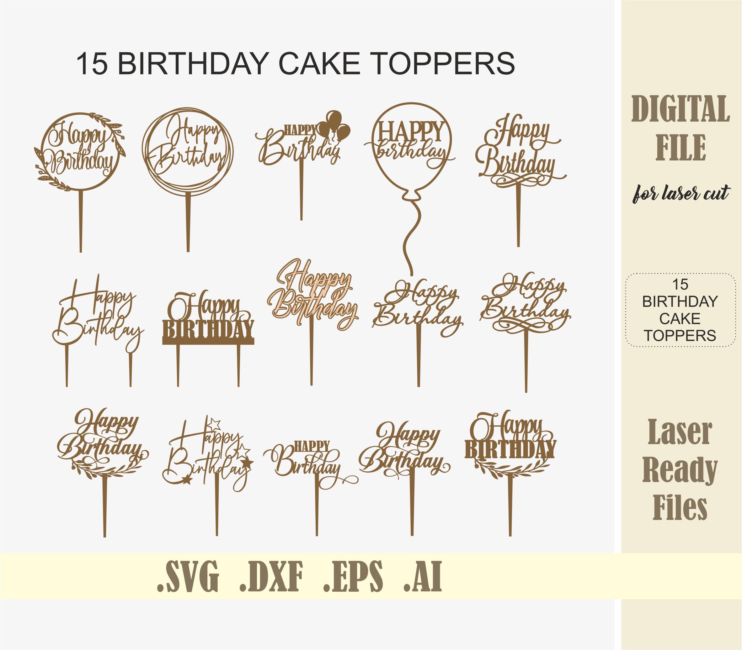 Happy Birthday Cake toppers SVG, Cake topper Laser Cut Files, Circle Wreath frame Digital Download Glowforge File for laser cutting