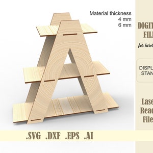 3-Abgestufter Ausstellungsstand SVG, bewegliche Geschäft Anzeige Laser-Schnitt-Datei, Handwerks-Messe-Ausstellungsregal, Glowforge, Verkaufstheken-Ausstellungsstand