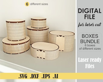 Boxen Bundle 6 verschiedene Größen Flexible vektor-Dateien SVG, DXF, DWG, Ai, Glowforge Digitaler Download Geschenkbox Laser geschnitten, Süßigkeiten-Box Vektor