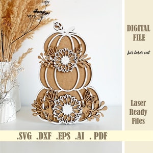Floral Stacked Pumpkins SVG, Farmhouse Fall decor Laser cut file, Pumpkin Halloween, Thanksgiving svg, Glowforge Cricut Digital Download