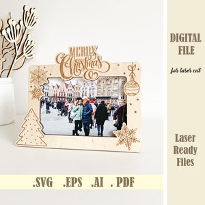 Fotorahmen Frohe Weihnachten SVG, Bilderrahmen SVG Laser Cut Dateien, 3D Familie Weihnachten Fotorahmen Lasercut Weihnachtsdekor Digitaler Download