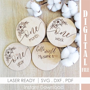 Baby Milestone SVG, Monthly discs Laser cut file, Baby Name Announcement Sign Glowforge File