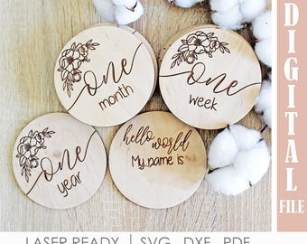 Baby Milestone SVG, Monthly discs Laser cut file, Baby Name Announcement Sign Glowforge File