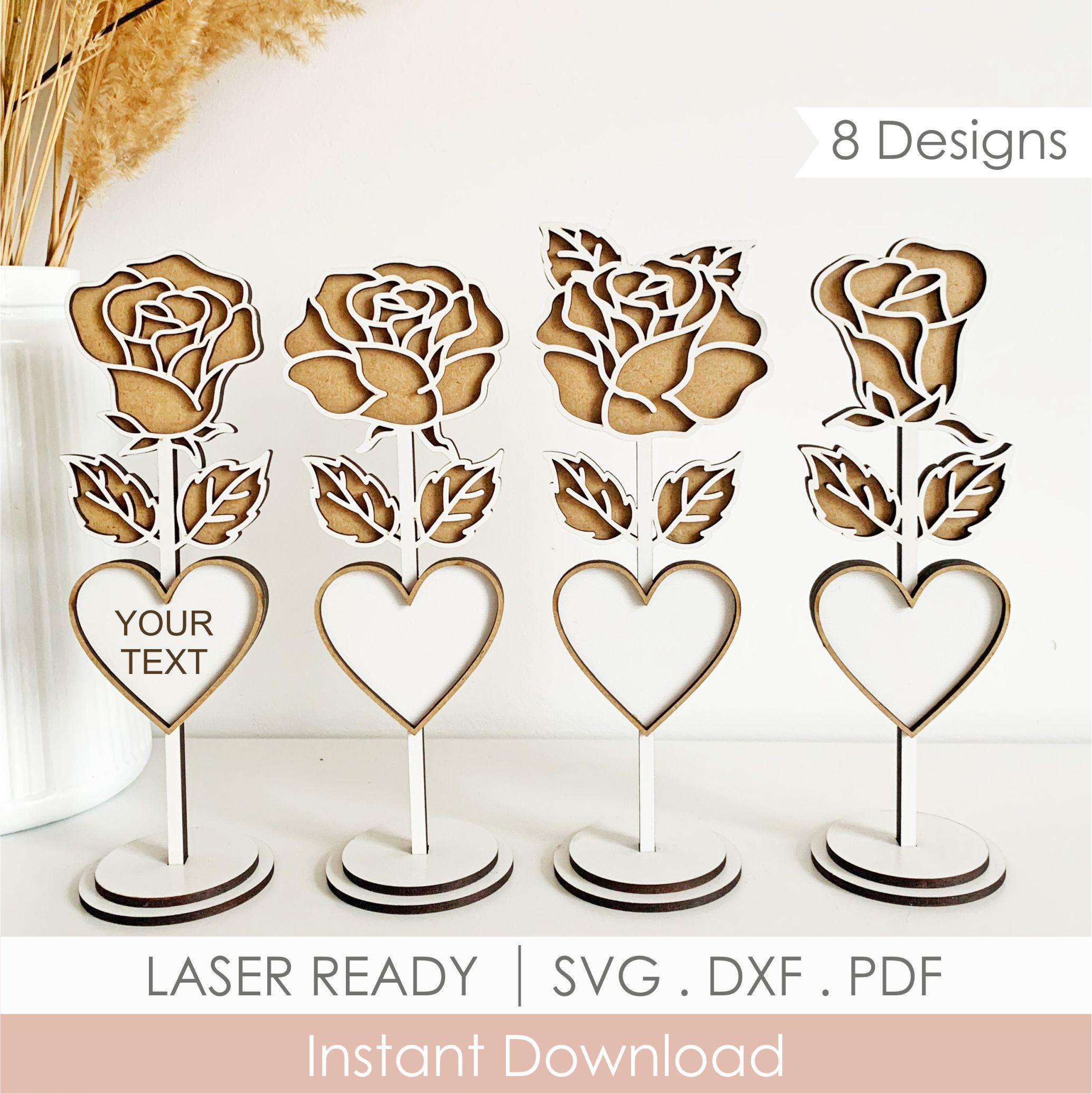 Personalized Name Rose With Heart SVG, Stand Wooden Flower for Mom